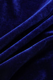 Синяя повседневная однотонная лоскутная юбка с открытыми плечами Платья больших размеров