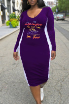 Фиолетовый Повседневный принт в стиле пэчворк с U-образным вырезом Прямые платья больших размеров