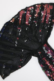 Черные сексуальные блестки в стиле пэчворк с V-образным вырезом, одноступенчатые платья-юбки
