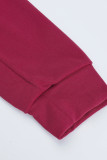 Colletto con cappuccio in tinta unita con stampa di lettere casual di colore rosso rosa a maniche lunghe in due pezzi