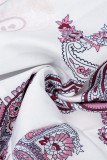 Rode elegante print patchwork frenulum met riem halve col taartrokjurken