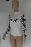 White Fashion Casual Letter Print Patchwork Turtleneck Tops