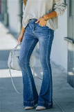 Голубые модные однотонные базовые джинсы с завышенной талией и вырезом из денима