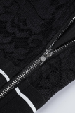 Zwarte sexy skinny jumpsuits met kanten letter U-hals