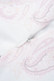 Blanco elegante estampado patchwork frenillo con cinturón medio cuello alto vestidos de falda de pastel