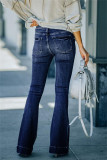 Donkerblauwe modieuze effen basic hoge taille boot-cut denim jeans