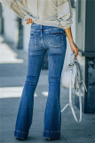 Jeans in denim con taglio stivaletto a vita alta tinta unita neri alla moda