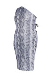 Леопардовый принт мода сексуальный плюс размер печати повязки выдалбливают одно плечо платье без рукавов
