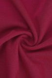 Rose rouge mode décontracté lettre imprimé couleur unie col à capuche manches longues deux pièces