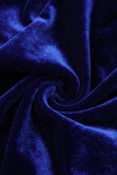 Blu casual tinta unita patchwork al largo della spalla gonna a un passo abiti taglie forti