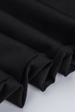 Schwarze, modische, lässige, bedruckte, Patchwork-Kleider mit Bateau-Ausschnitt und langen Ärmeln