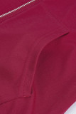 Burgundy Fashion Casual Letter Print Solid Color Hooded Collar Long Sleeve Two Pieces