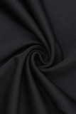 ブラックファッションカジュアルプリントパッチワークバトーネック長袖ドレス
