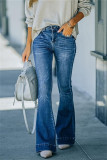 Donkerblauwe modieuze effen basic hoge taille boot-cut denim jeans