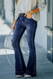 Calça jeans preta fashion sólida básica cintura alta com corte de bota