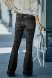 Lichtblauwe modieuze effen basic hoge taille boot-cut denim jeans