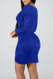 Blå Sexig Solid Patchwork Vik Asymmetrisk V-ringad klänningar