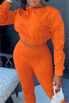 Оранжевый модный повседневный однотонный пэчворк с круглым вырезом и длинным рукавом из двух частей