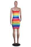 Цветное сексуальное повседневное платье в полоску с принтом без спинки и без бретелек, платья без рукавов