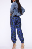 Blaue, modische, lässige Camouflage-Print-Basic-Hose mit hoher Taille
