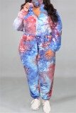 Lila Mode Casual Print Tie-dye Dragkedja Plus Size Two Pieces