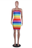 Colour Sexy Casual Striped Print Backless Strapless Sleeveless Dress Dresses