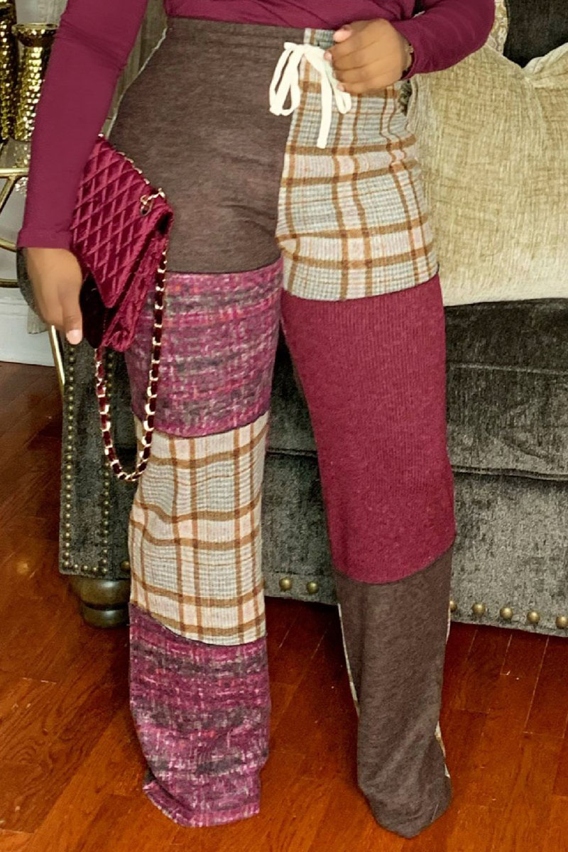 

Red Casual Street Print Split Joint Straight High Waist Straight Patchwork Bottoms