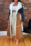 Svart Mode Casual Patchwork Cardigan Turndown-krage Ytterkläder