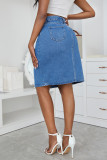Faldas de mezclilla regular de cintura alta con abertura sólida casual de moda azul medio