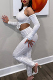 Белая модная сексуальная сплошная выдолбленная складная асимметричная водолазка с длинным рукавом из двух частей