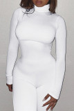 アーミーグリーン ファッション カジュアル ソリッド ベーシック タートルネック スキニー ジャンプスーツ