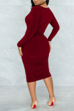Red Sexy Solid Patchwork V Neck One Step Skirt Dresses