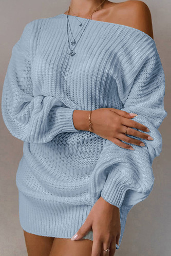 Blue Casual Solid Patchwork O Neck Straight Dresses