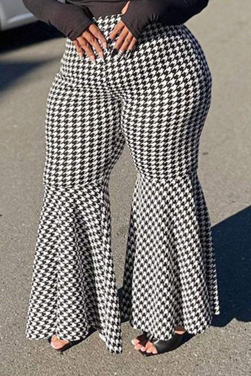 

Black Casual Plaid Print Patchwork Plus Size
