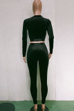Black Sexy Solid Patchwork O Neck Long Sleeve Two Pieces