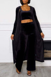 Black Sexy Solid Patchwork U Neck Long Sleeve Three Pieces