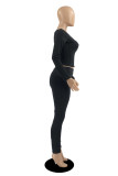Black Fashion Casual Solid Patchwork U Neck Long Sleeve Two Pieces