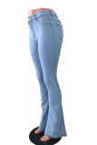 Calça jeans cintura alta azul bebê Street patchwork sólido