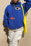 Blue Casual Street Print Patchwork Hooded Collar Tops