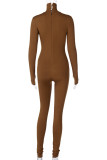 Brown Fashion Casual Solid Basic Turtleneck Skinny Jumpsuits