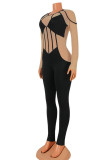 Black Sexy Solid Patchwork See-through O Neck Regular Jumpsuits