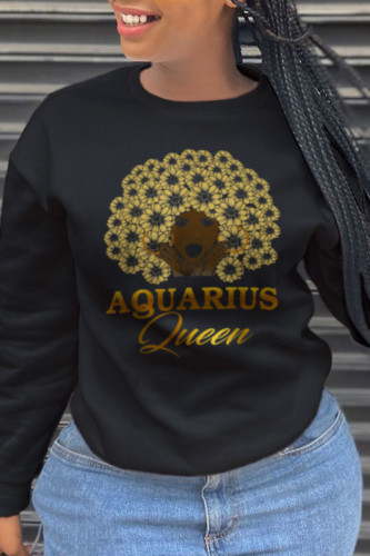 Black Casual Print Patchwork O Neck Tops