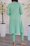 Conjunto de três peças de colete de lã verde grama casual moda casual sólida calças o pescoço manga longa