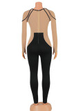 Black Sexy Solid Patchwork See-through O Neck Regular Jumpsuits