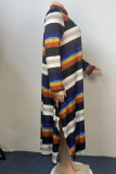 Stripe Casual Striped Print Patchwork Buckle Asymmetrical Turndown Collar Irregular Dress Plus Size Dresses