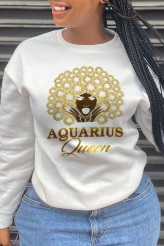 White Casual Print Patchwork O Neck Tops
