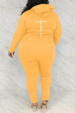 Colletto con cappuccio basic stampa casual moda giallo Plus Size due pezzi