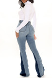 Babyblaue, modische, lässige Patchwork-Jeans mit mittlerer Taille und normaler Taille
