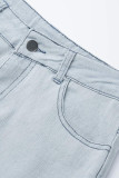 Lichtblauwe, modieuze casual jeans met effen kwastjes, middelhoge taille en normale taille