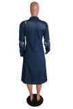 Deep Blue Fashion Casual Solid Patchwork Turndown Collar Long Sleeve Denim Jacket